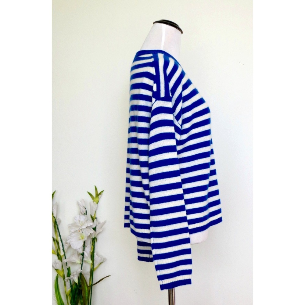 NEW! Velvet by Graham & Spencer 100% Cashmere Sweater Blue White SZ XS - Picture 8 of 11